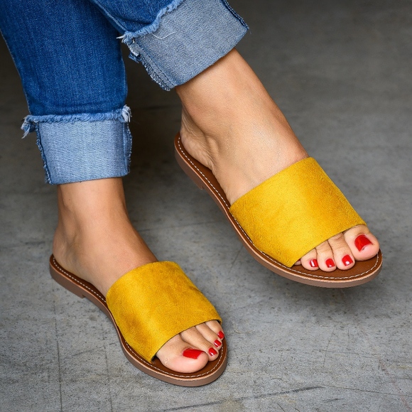Sunnymia Shoes Mustard Yellow Slide Sandals Poshmark